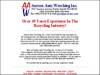 Web site www.auroraaw.com, Aurora Auto Wrecking